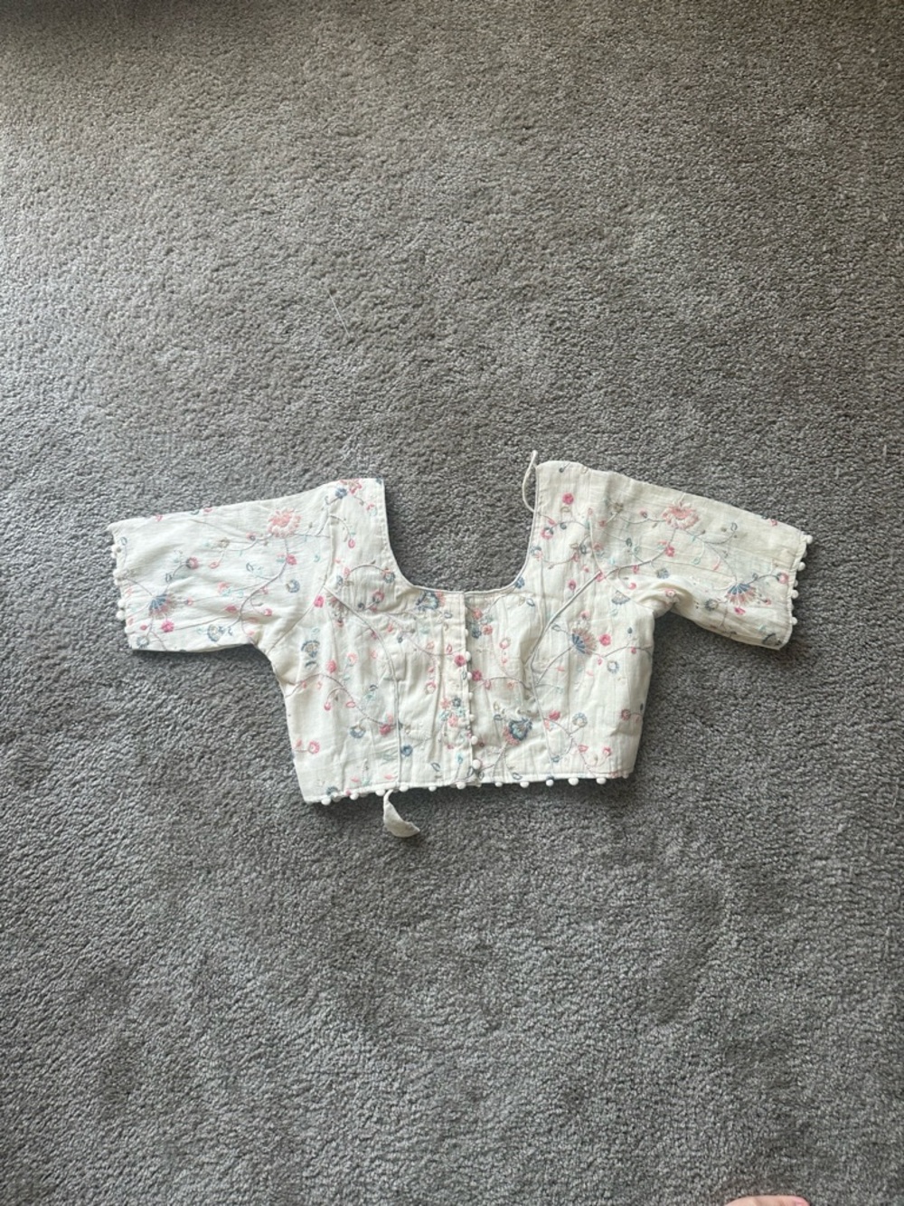 Embroidered pastel Ivory Floral Crop Top blouse